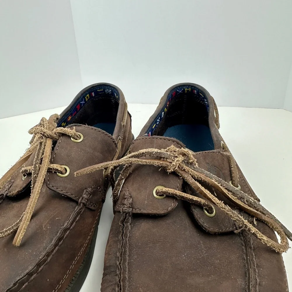 Timberland Mens Boat Shoes Dark Brown Leather Moc Toe Loafers Nautical Size 10